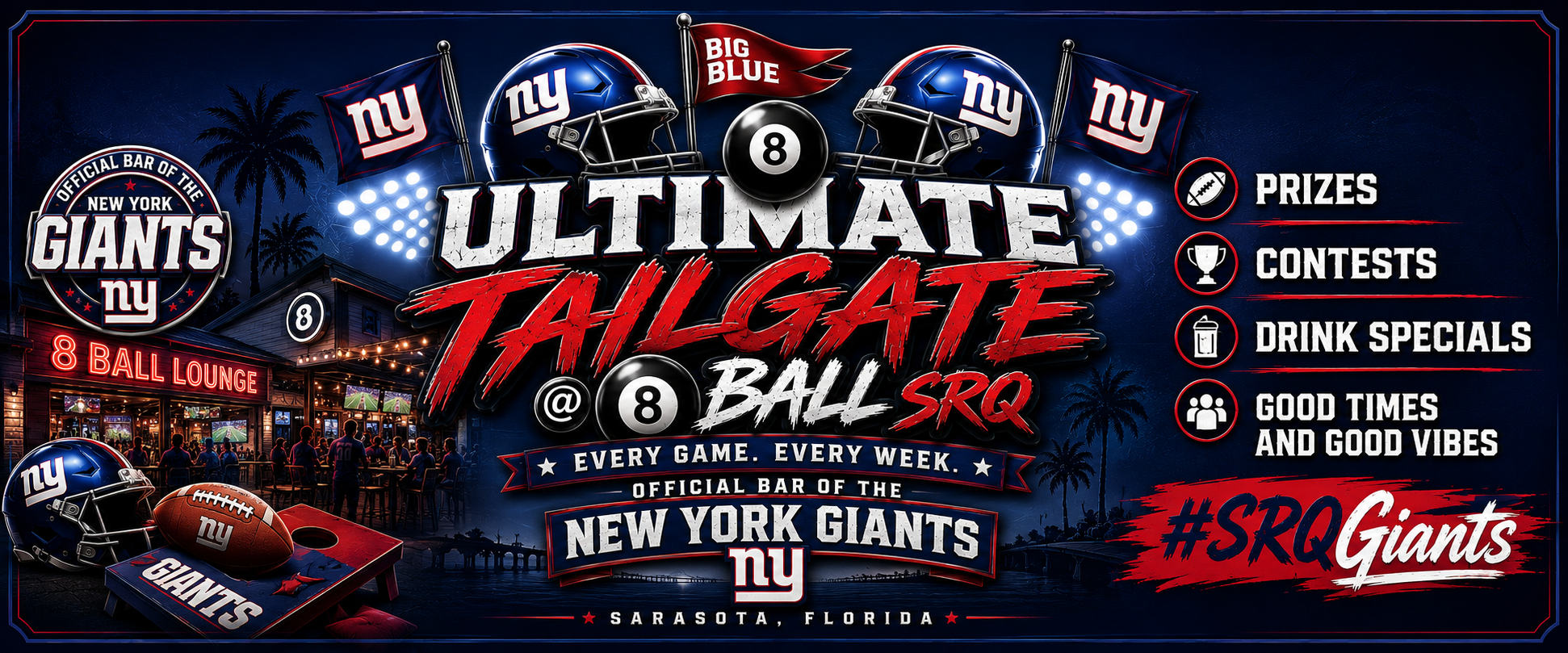 Ultimate Tailgate @ 8 Ball SRQ — official bar of the New York Giants in Sarasota, Florida